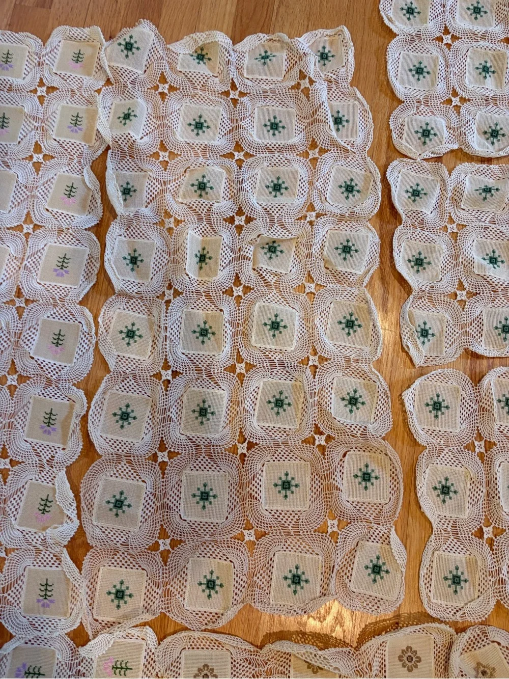 Crocheted Lace Doily Panels with  Embroidery, table runner, placemats